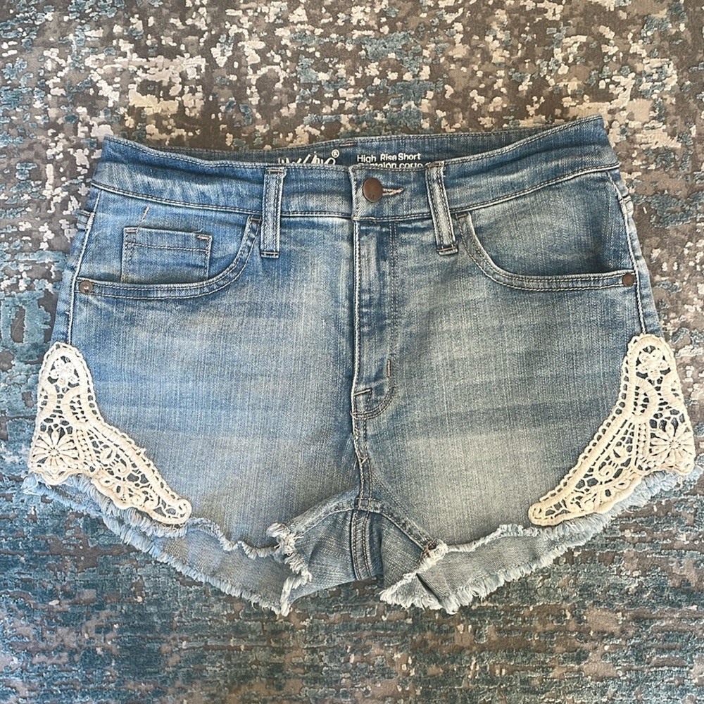 Mossimo Denim High Rise Lace Trim Cutoff Shorts Size 8/29 - Picture 3 of 11